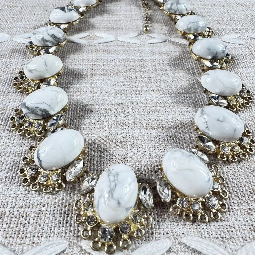 Elegant White Stones & Gemstones Inlaid In Gold Necklace